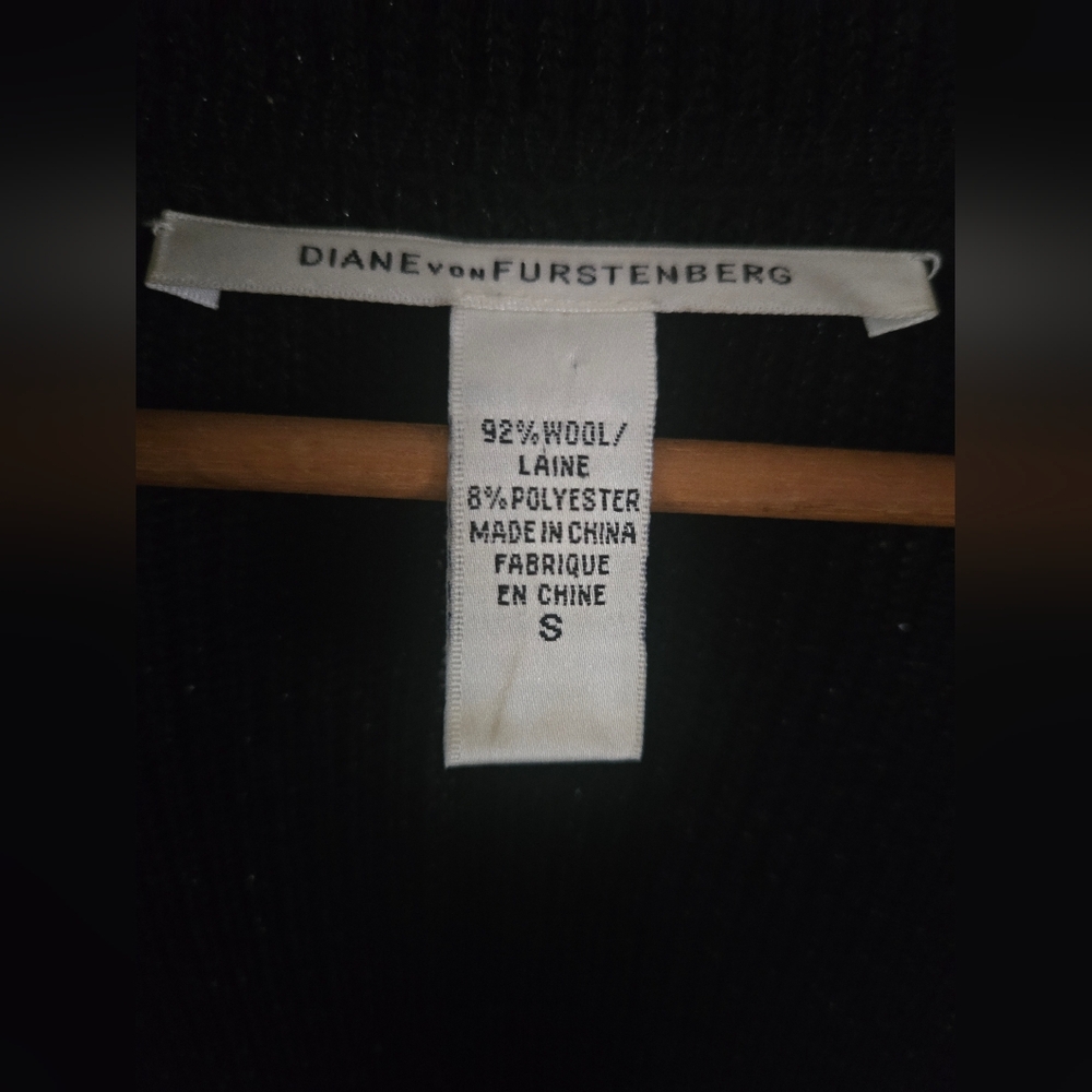 DVF Black Ribbed Shawl Collar Wool Cardigan S - Picture 8 of 8